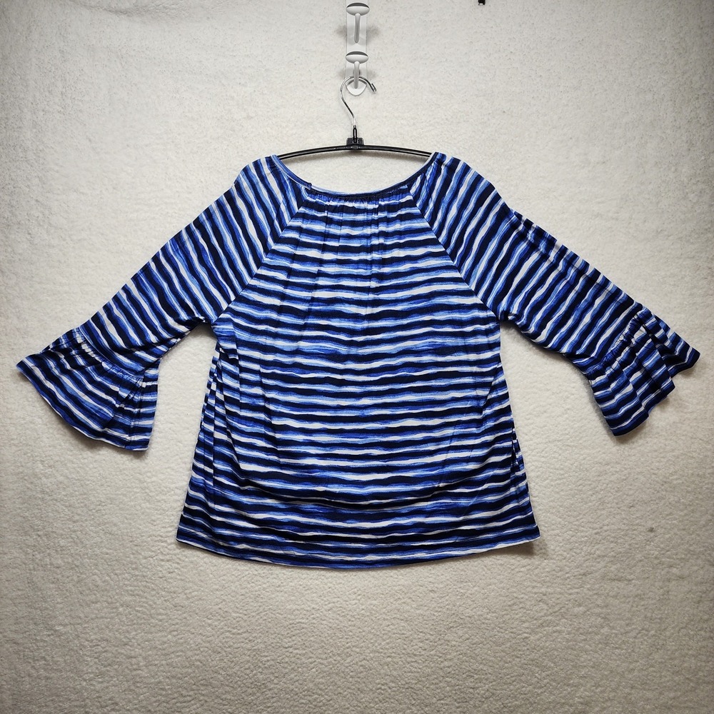 Michael Kors Womens Striped Bell Sleeve Boho Peasant Top NWT - Picture 2 of 7